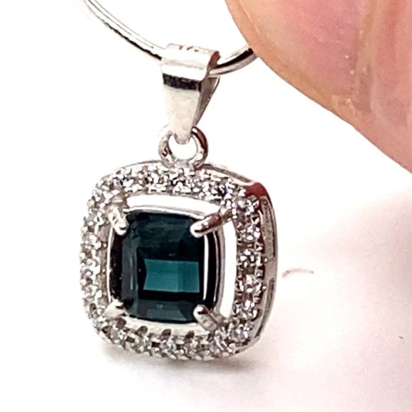 Blue Tourmaline 1.02ct White Gold Finish Solid 925 Sterling Silver Pendant - Picture 1 of 8